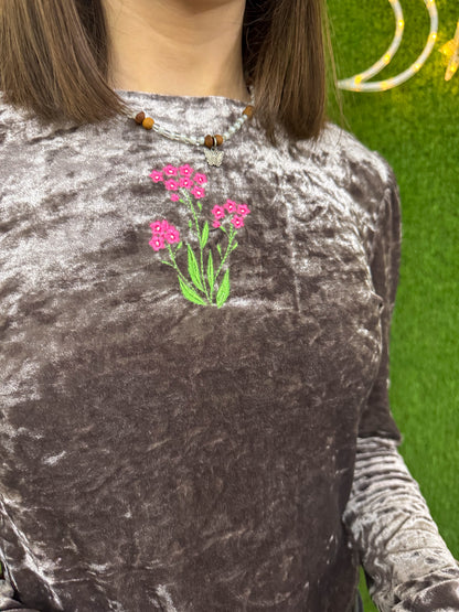Little Flowers Velvet Long Sleeve M
