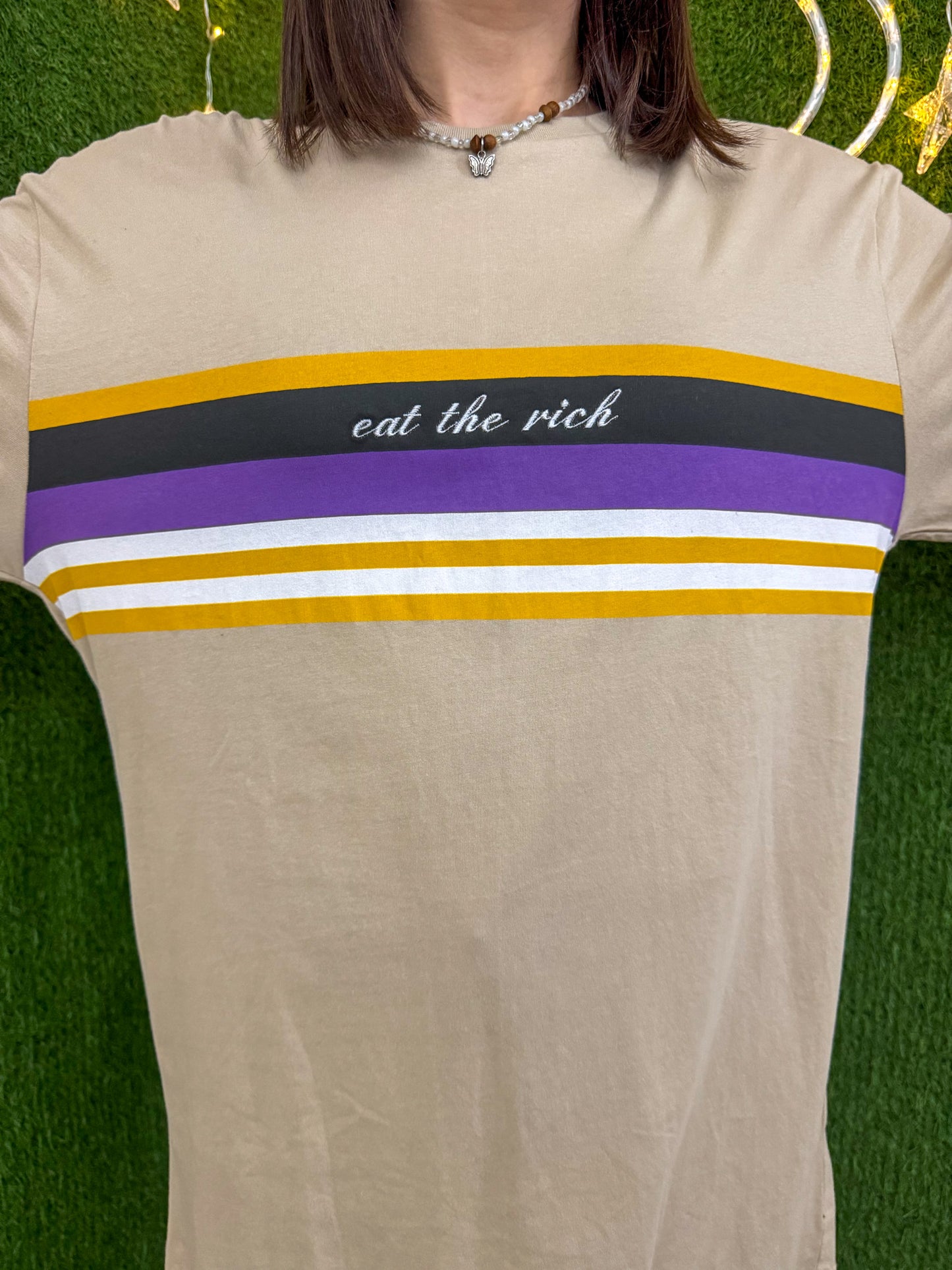 Eat the Rich Striped Long Sleeve M