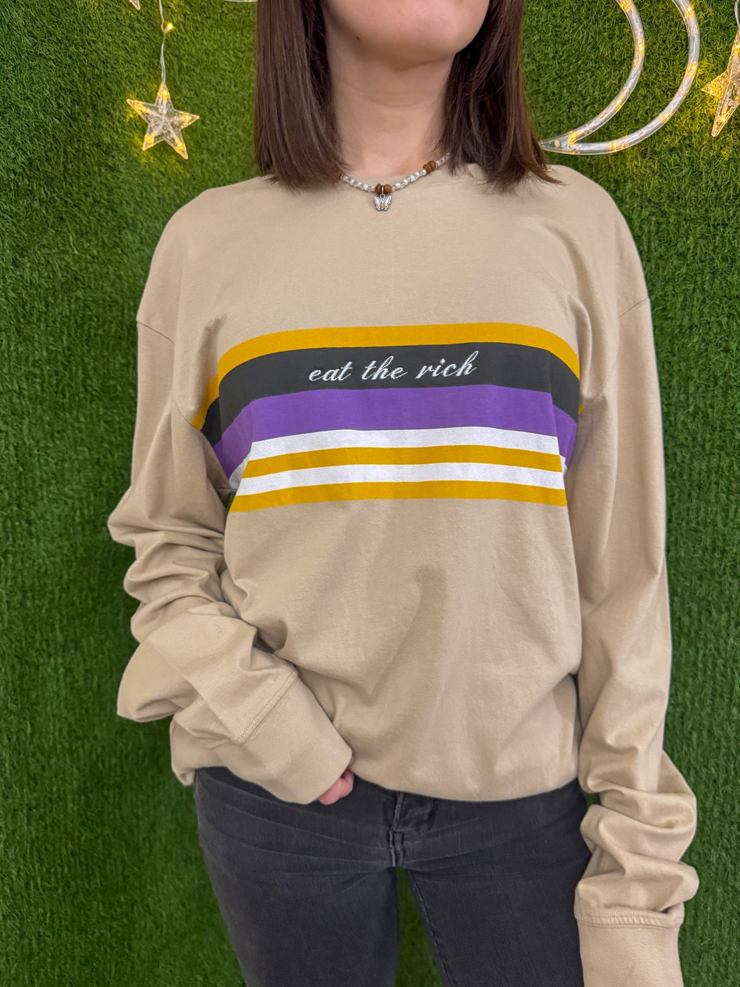 Eat the Rich Striped Long Sleeve M