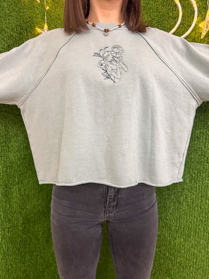 Floral Woman Cropped Crew M