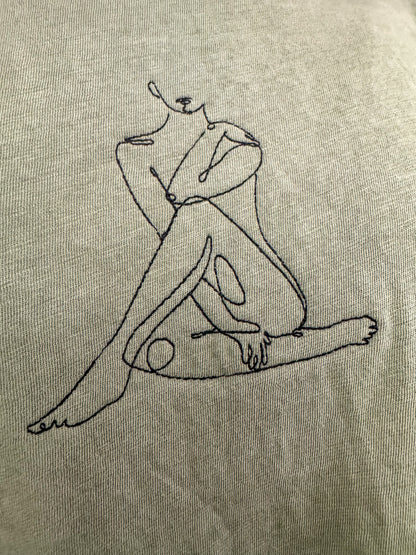 One Line Woman Green T-Shirt L