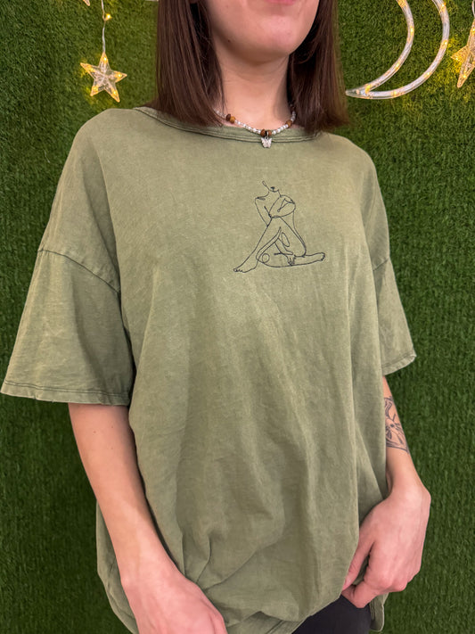 One Line Woman Green T-Shirt L
