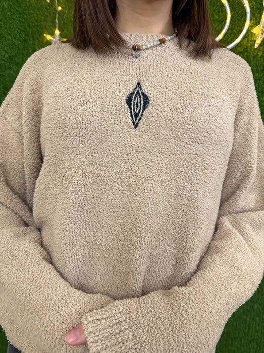 Vulva Tan Cropped Sweater L