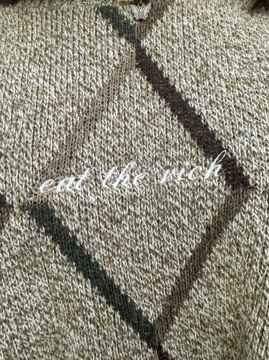 Eat The Rich Checkered Sweater L