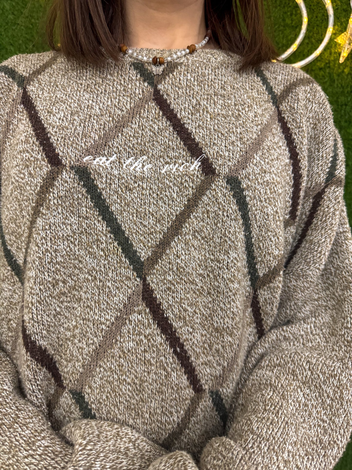 Eat The Rich Checkered Sweater L