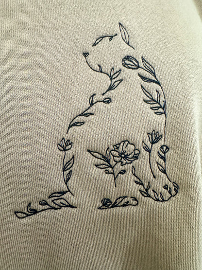 Floral Cat Brown Crewneck L