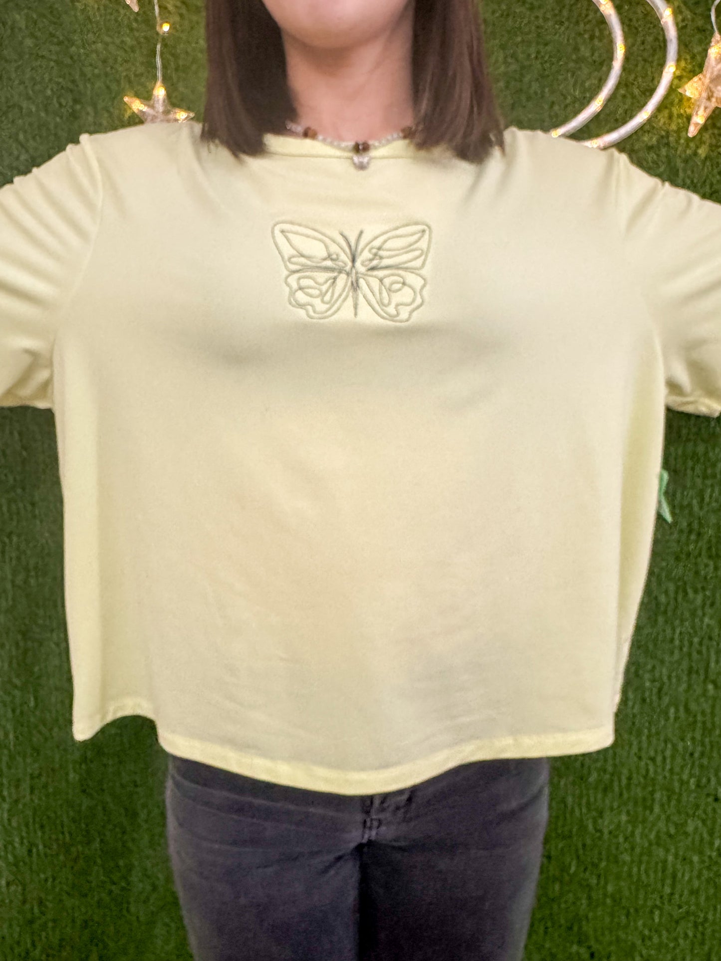 One Line Butterfly Yellow T-Shirt XL