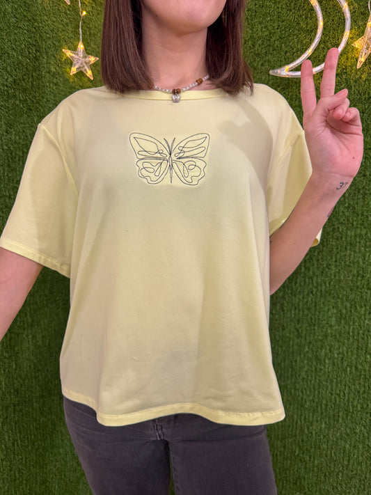 One Line Butterfly Yellow T-Shirt XL