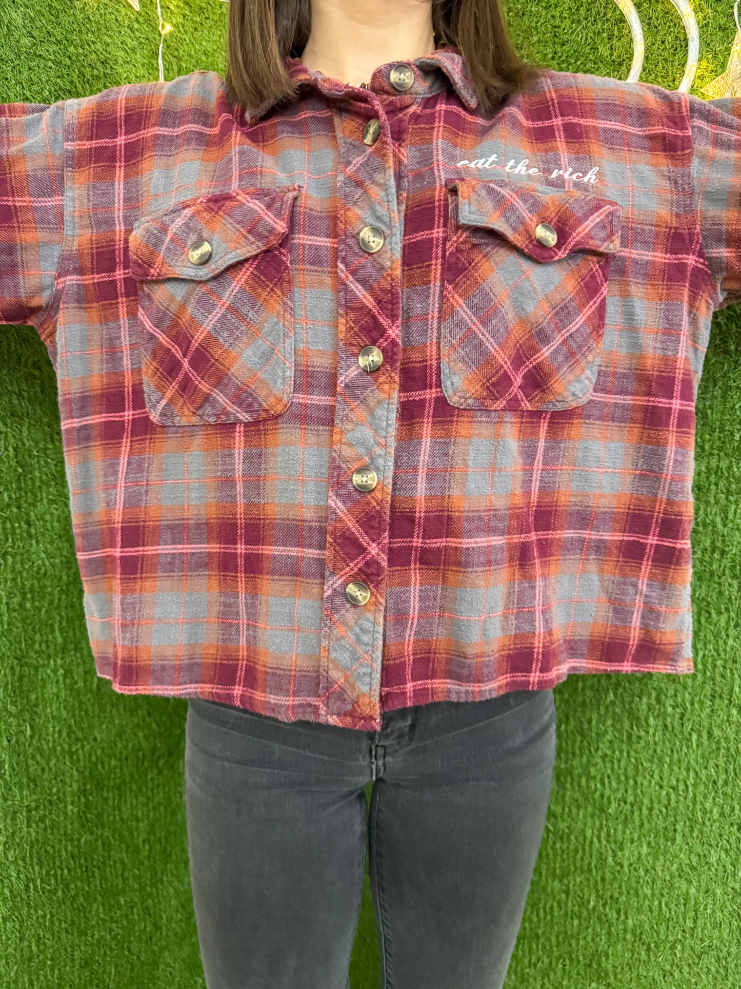 Eat The Rich Cropped Flannel XL