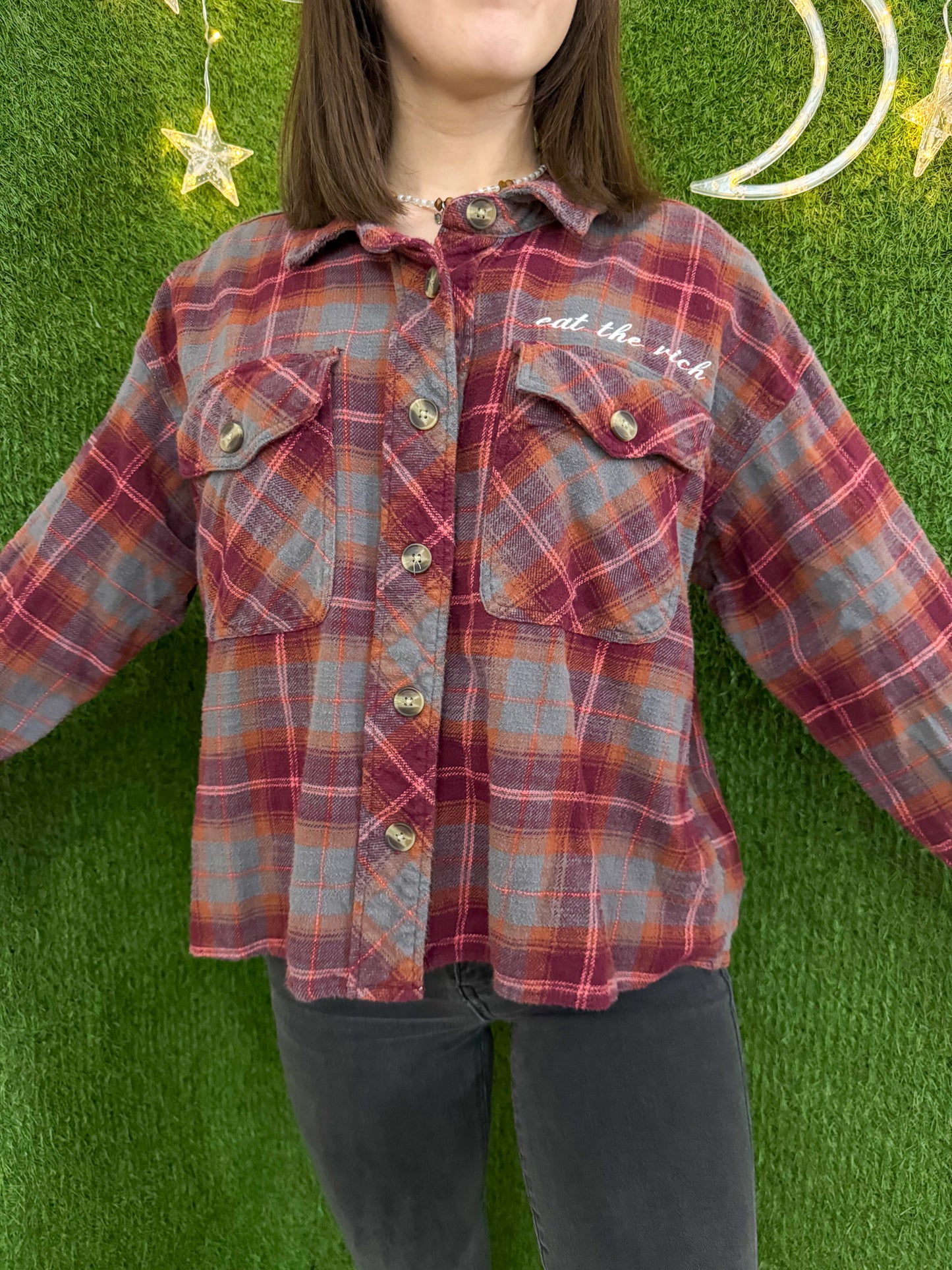 Eat The Rich Cropped Flannel XL