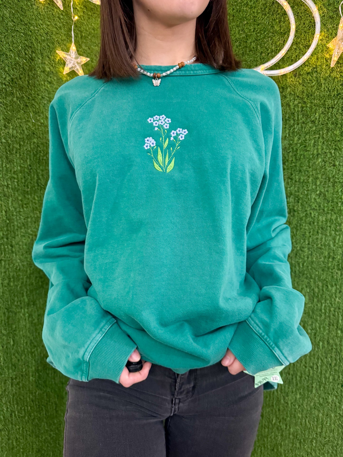 Little Flowers Teal Crewneck 2XL