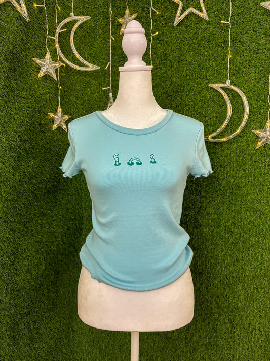Wormy Blue Baby Tee M