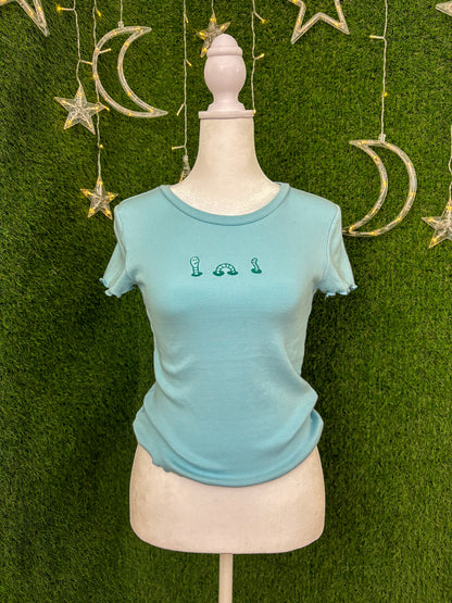 Wormy Blue Baby Tee M