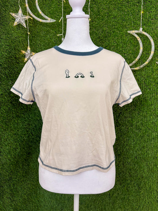 Wormy Off-White Cropped Tee S