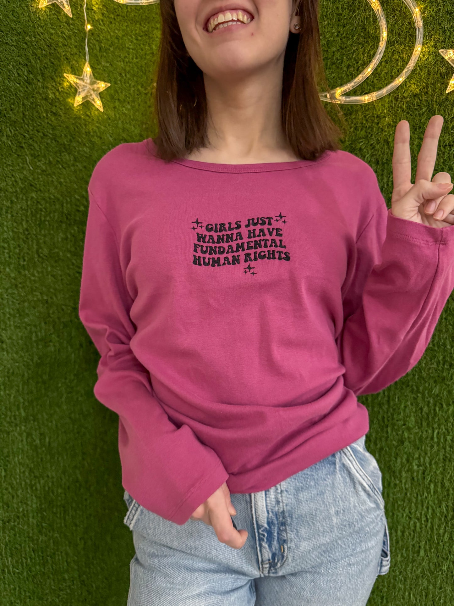 Girls Just Wanna Have Fundamental Rights Pink Long Sleeve 2XL