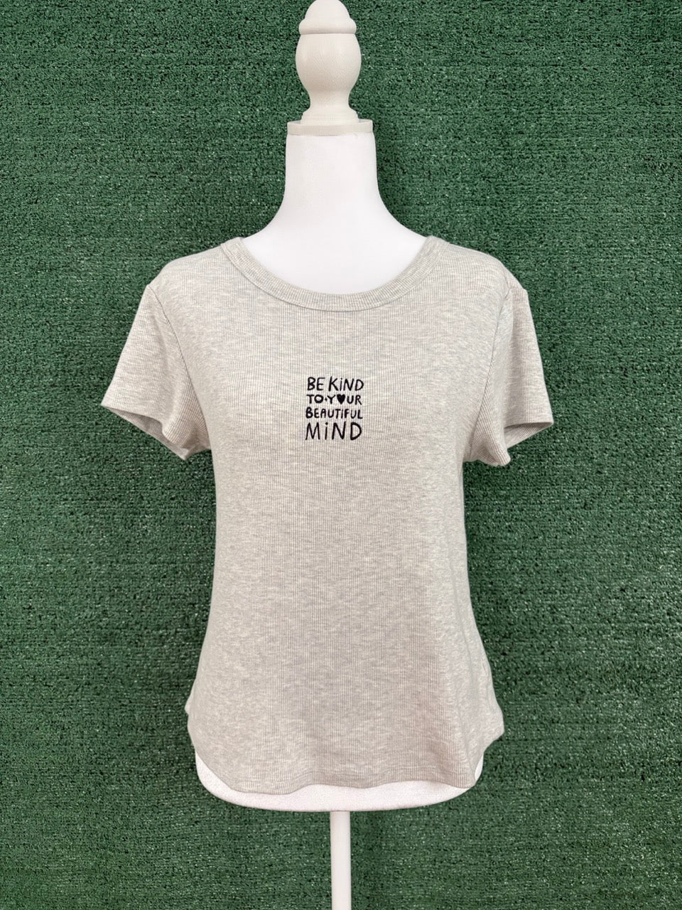Be Kind to Your Beautiful Mind Grey Ribbed Baby Tee L