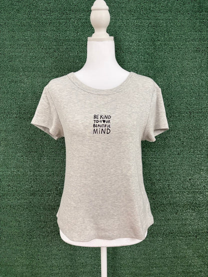 Be Kind to Your Beautiful Mind Grey Ribbed Baby Tee L
