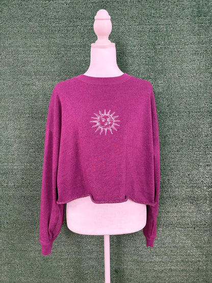 Sun & Moon Purple Cropped Crewneck Sweatshirt M