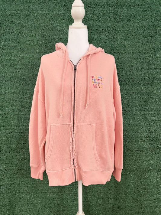 Be Kind to your Beautiful Mind Pink Zip Up Hoodie XS