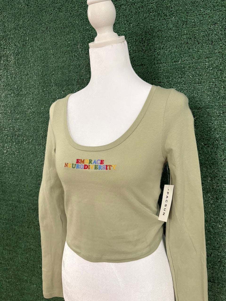 Embrace Neurodiversity Green Cropped Long Sleeve XS