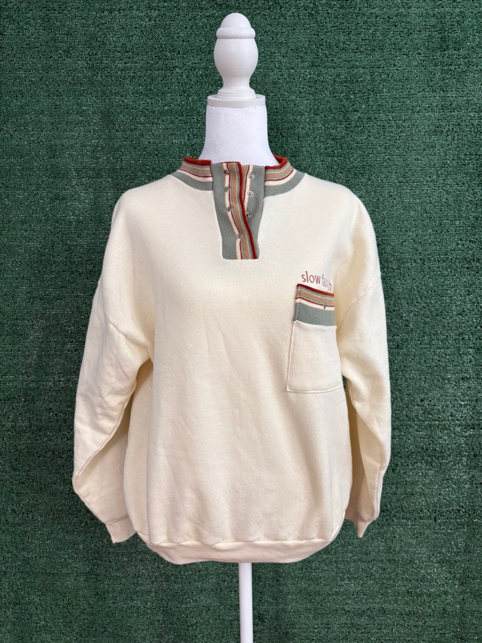 Slow Fashion Funky Button Up Crewneck L