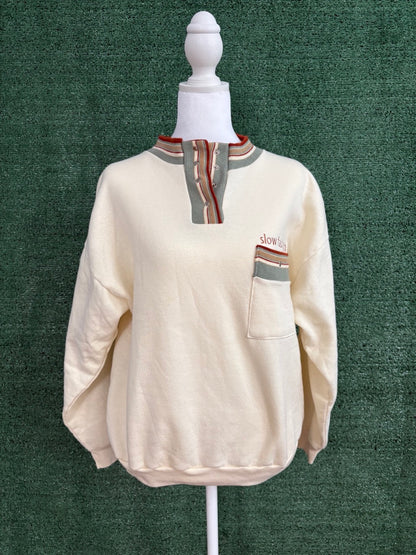 Slow Fashion Funky Button Up Crewneck L