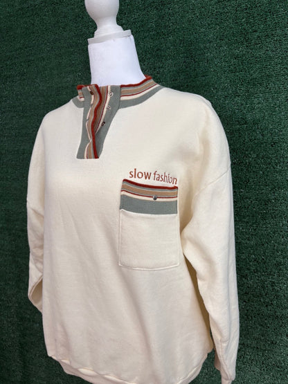 Slow Fashion Funky Button Up Crewneck L