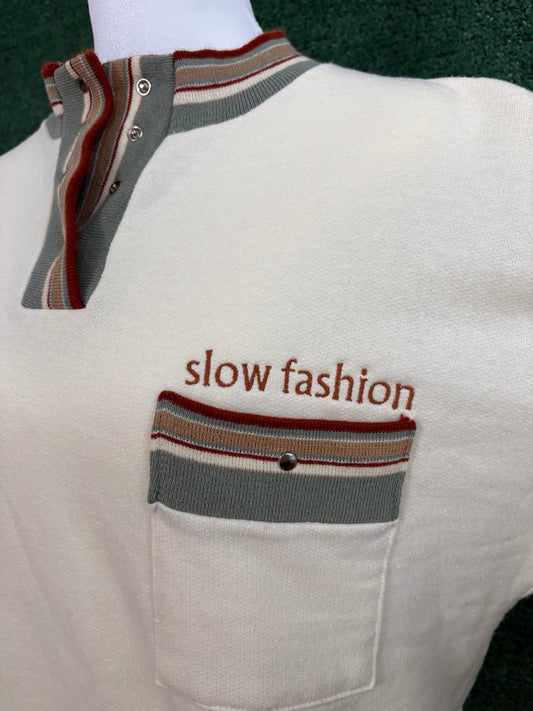 Slow Fashion Funky Button Up Crewneck L