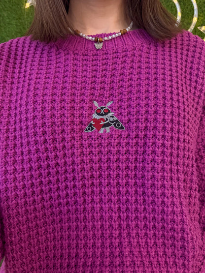 Mothman Hugging a Heart Magenta Sweater M