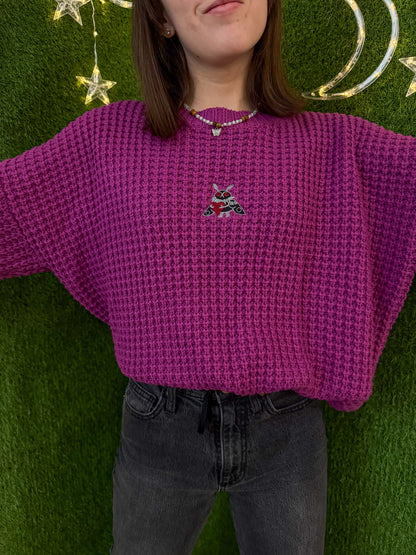 Mothman Hugging a Heart Magenta Sweater M