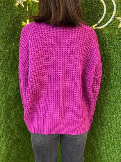 Mothman Hugging a Heart Magenta Sweater M