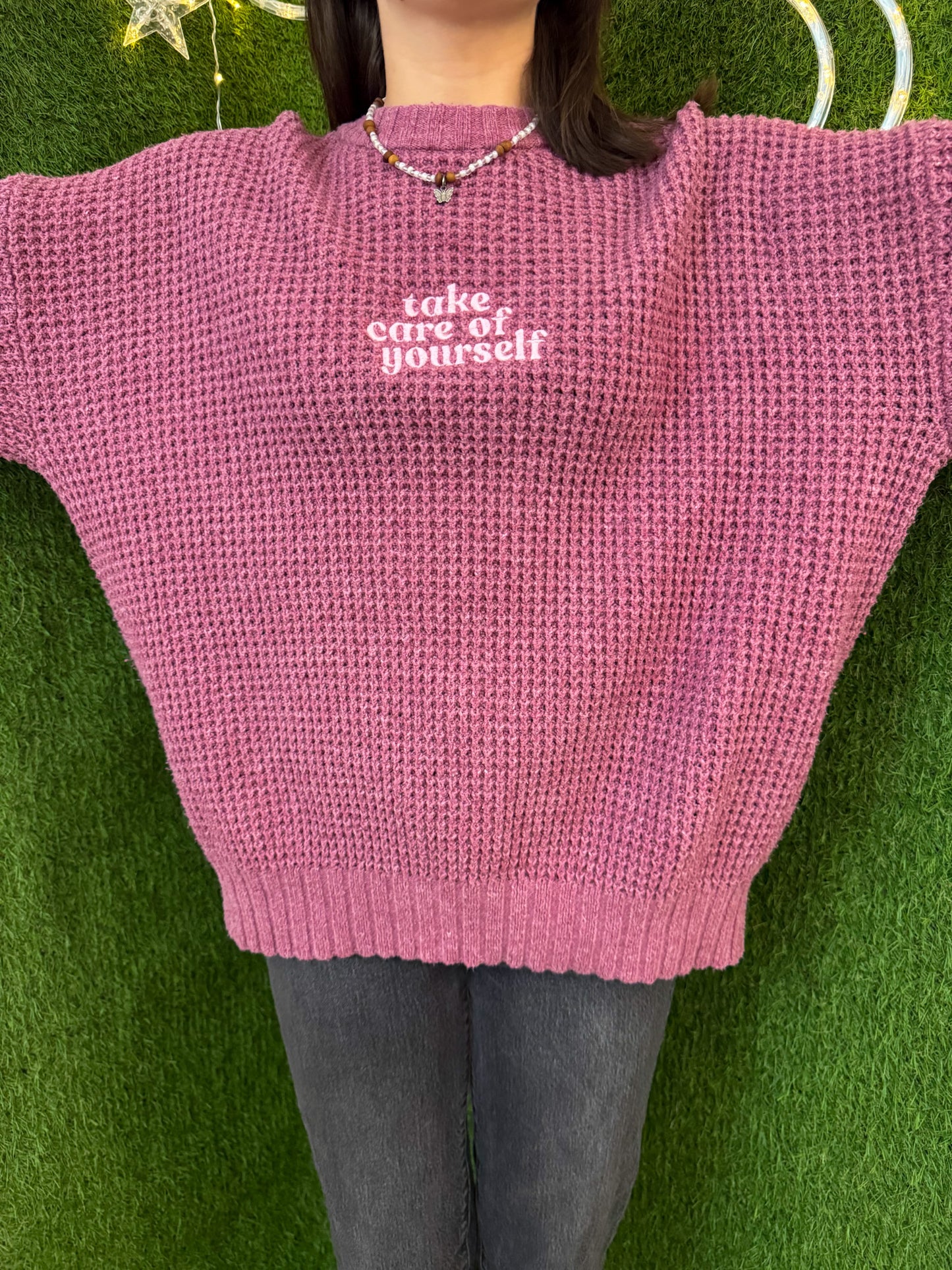 Take Care of Yourself Pink Sweater S