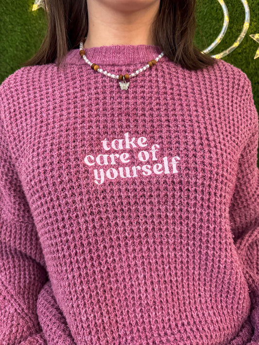 Take Care of Yourself Pink Sweater S