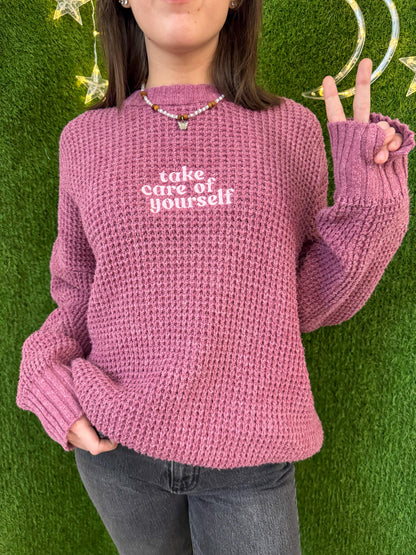 Take Care of Yourself Pink Sweater S