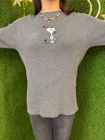 Snoopy Grey Thermal Long Sleeve S