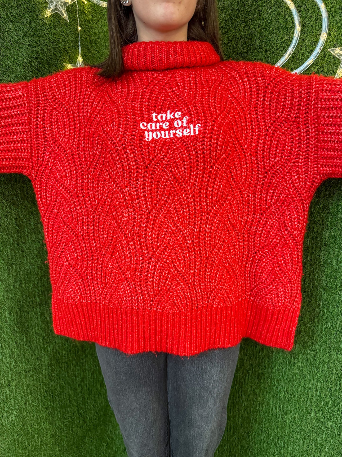 Take Care of Yourself Red Turtleneck Sweater XL