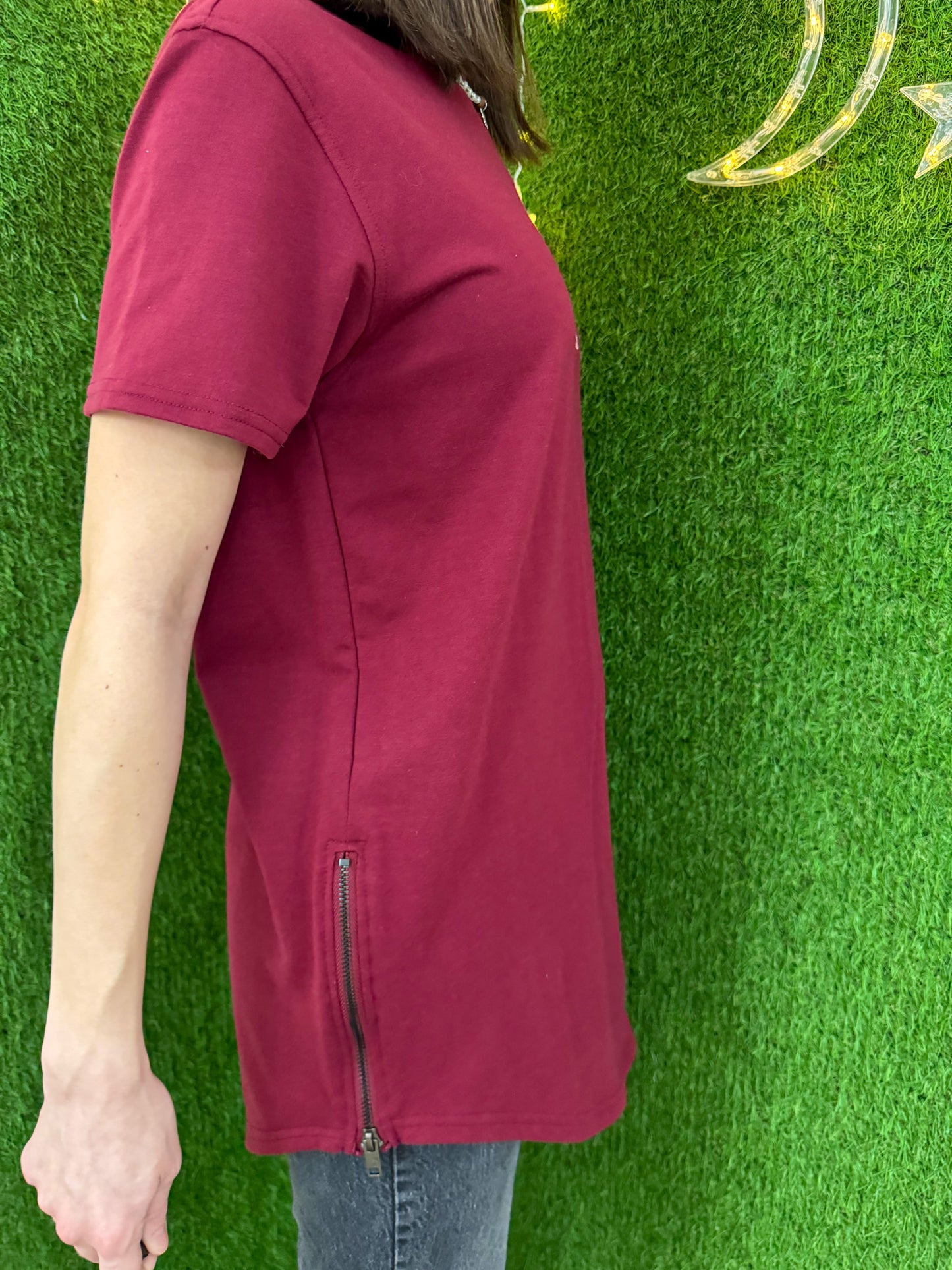 Angel Baby Maroon Tee with Zipper Sides S