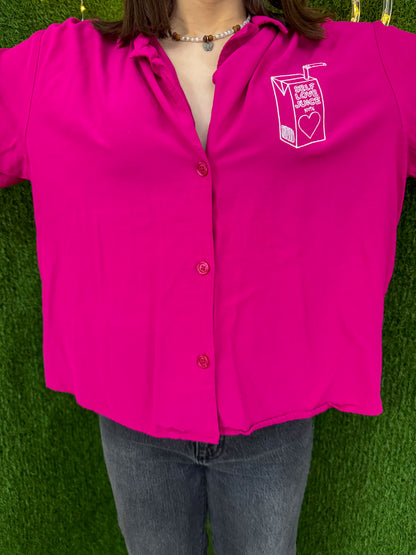 Self Love Juice Pink Cropped Button Up Collard Shirt XL