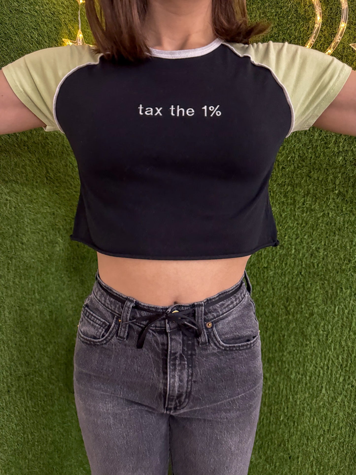 Tax the 1% Green and Black Baby Tee S