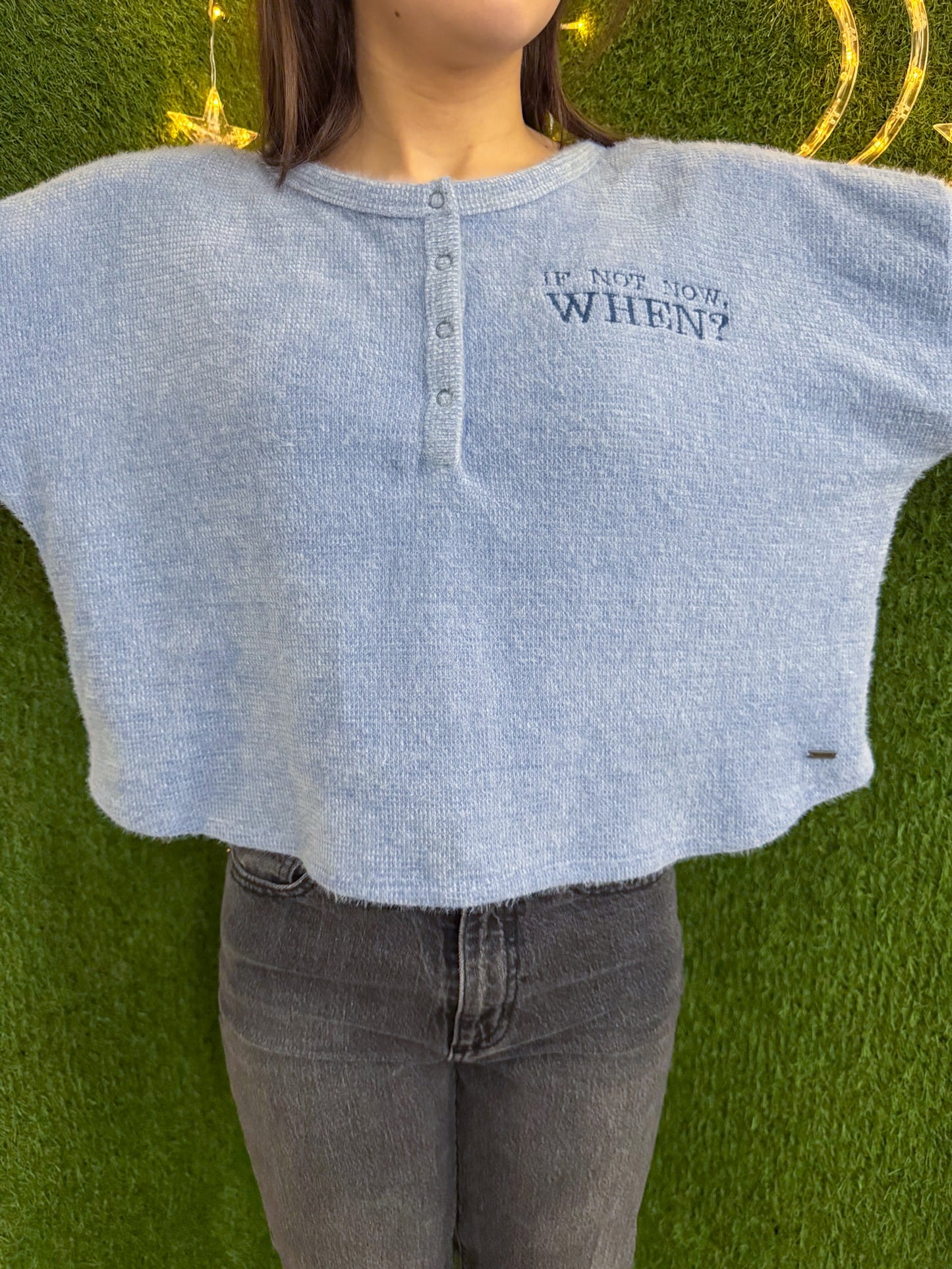 If Not Now When? Blue Cropped Long Sleeve L