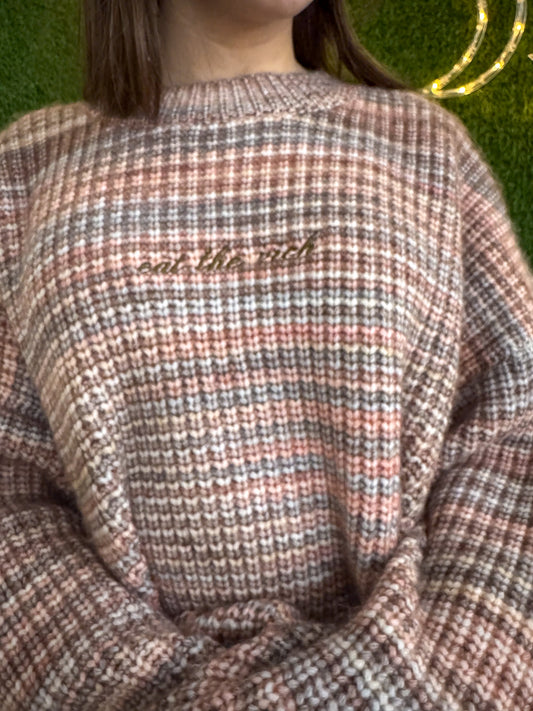 Eat the Rich Pink Striped Sweater XL