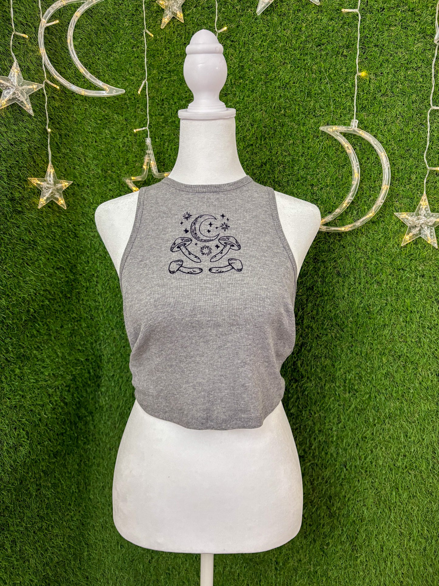 Moon & Shrooms Grey Tank Top M