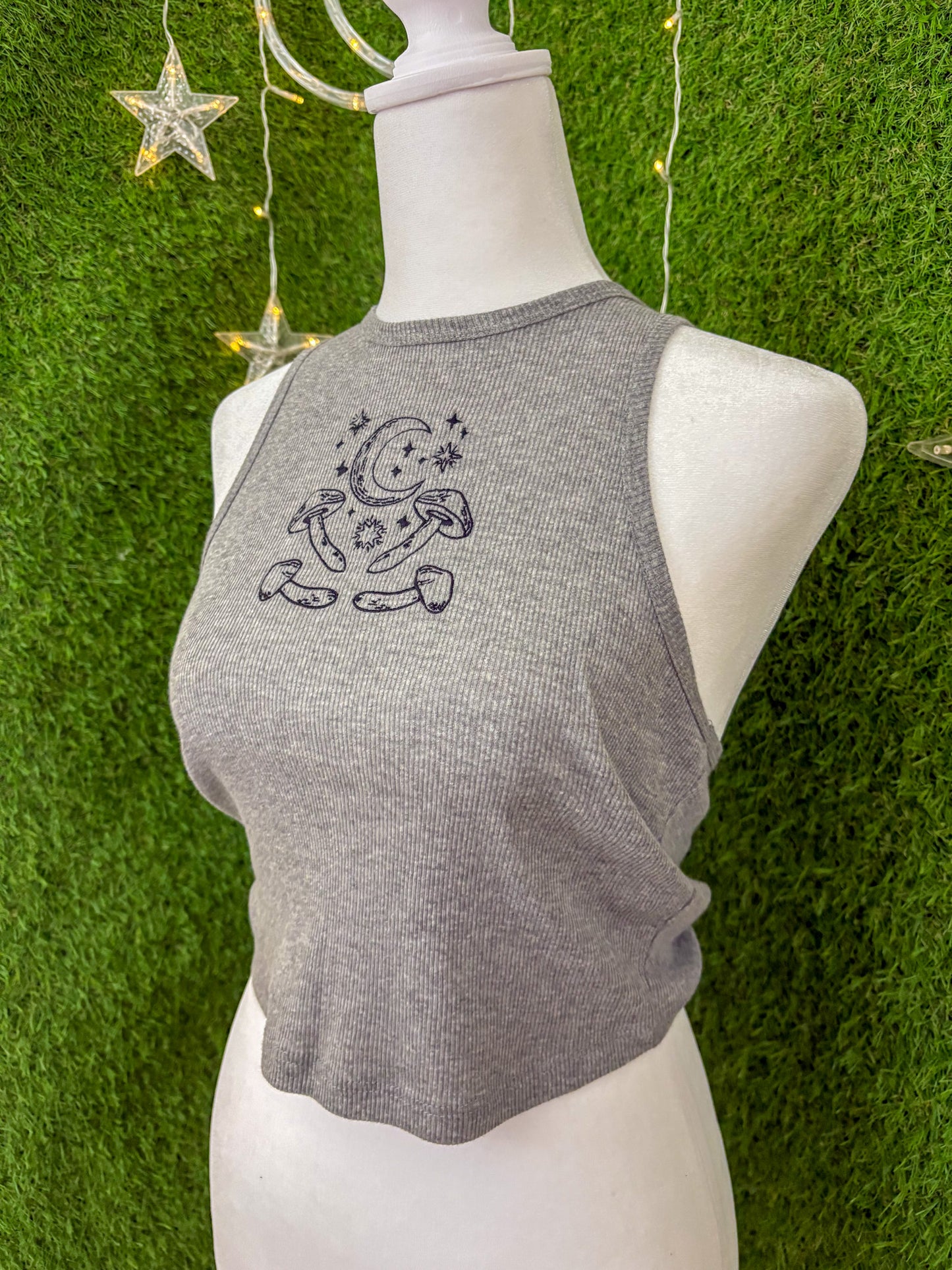 Moon & Shrooms Grey Tank Top M