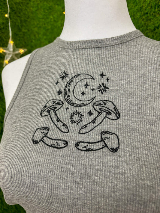 Moon & Shrooms Grey Tank Top M
