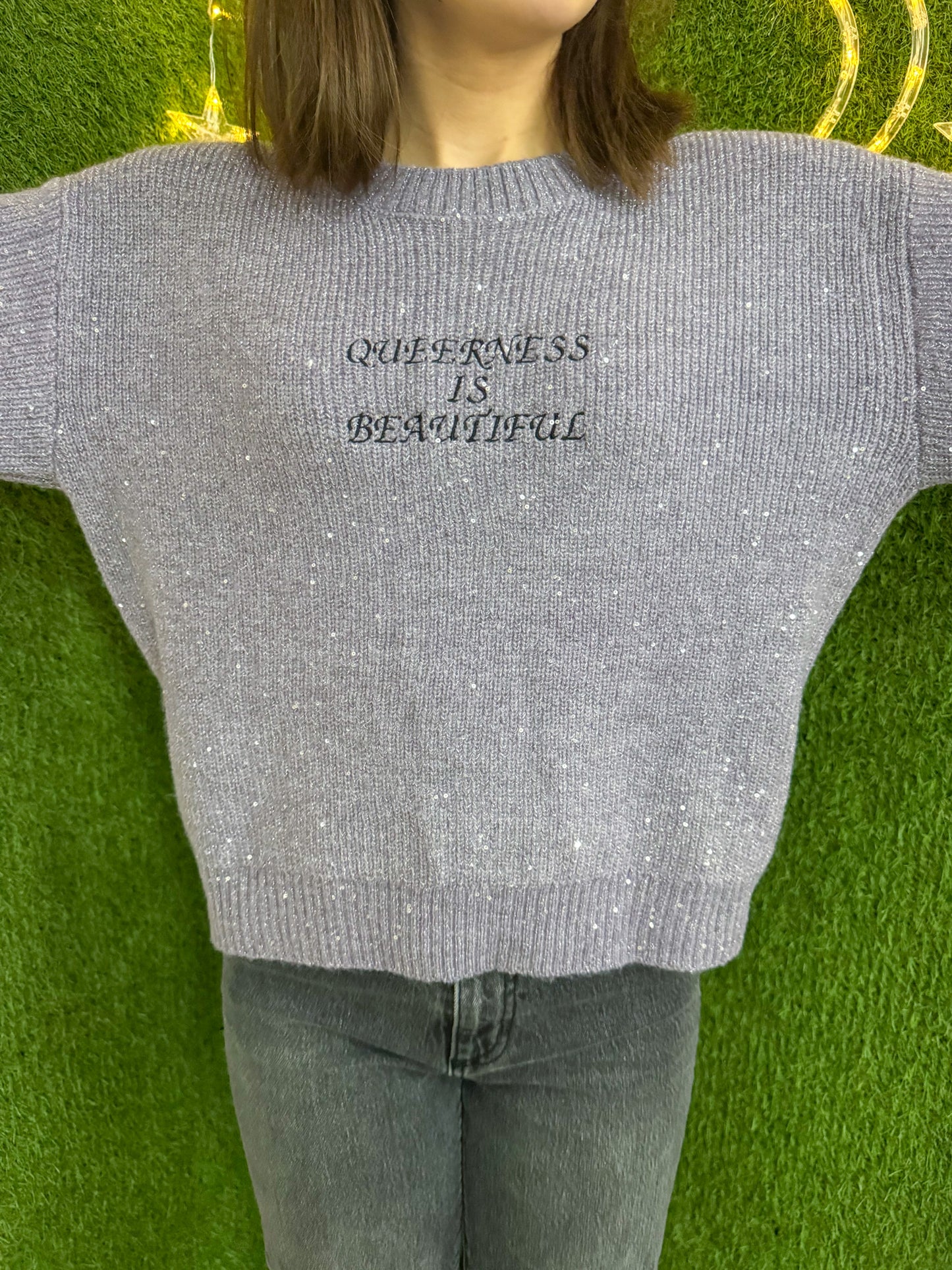Queerness is Beautiful Sparkly Cropped Sweater 2XL
