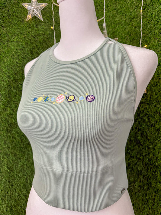 Planets Green Tank Top Open Back L