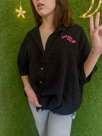 Love Who You Are Black Button Up 3XL