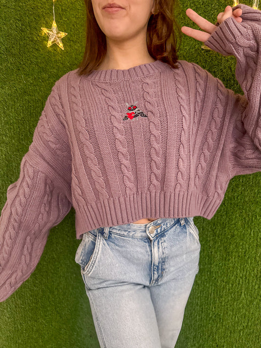 Mothman Purple Cropped Sweater XL