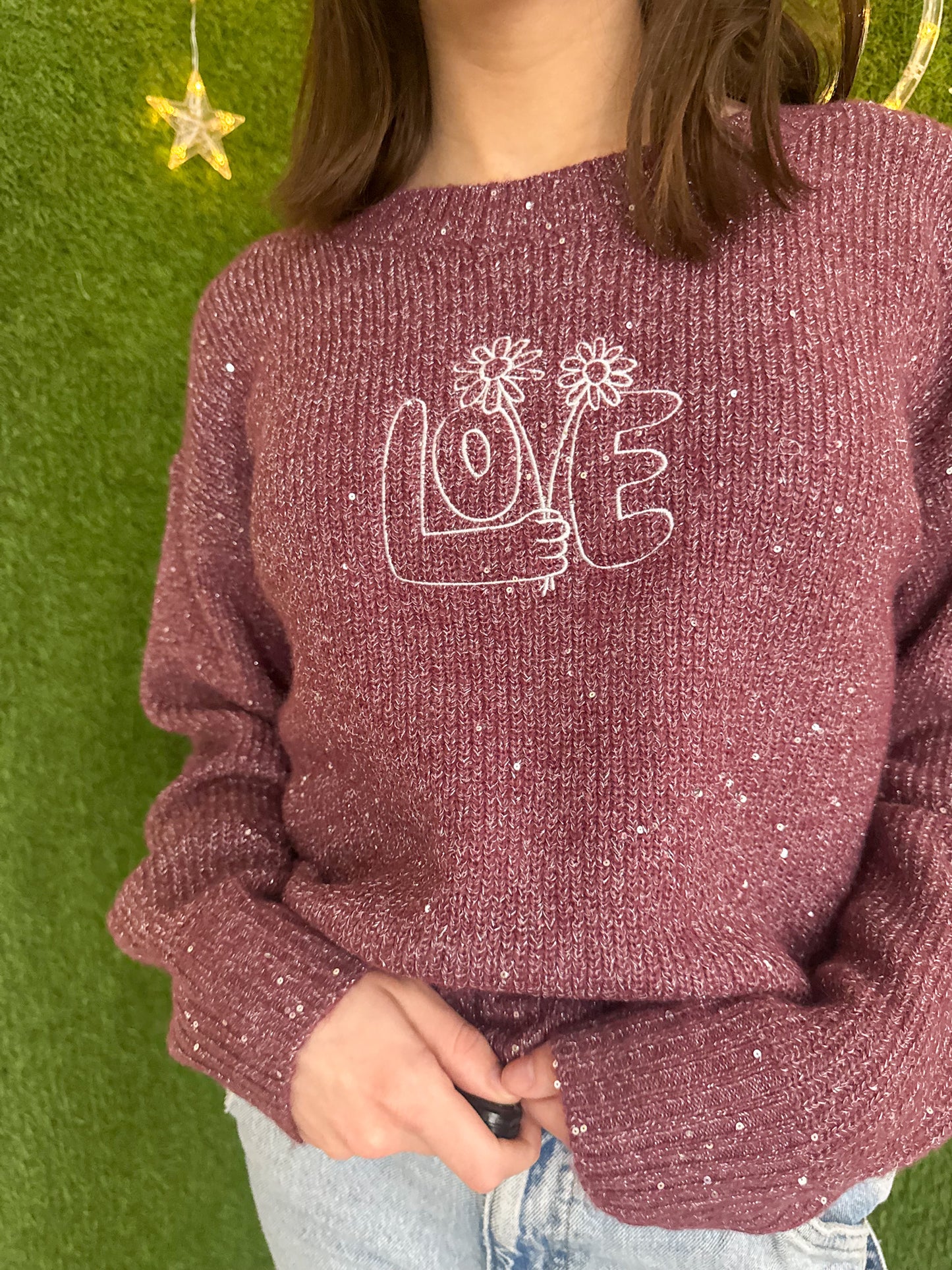 Love Flowers Sparkle Cropped Sweater 2XL