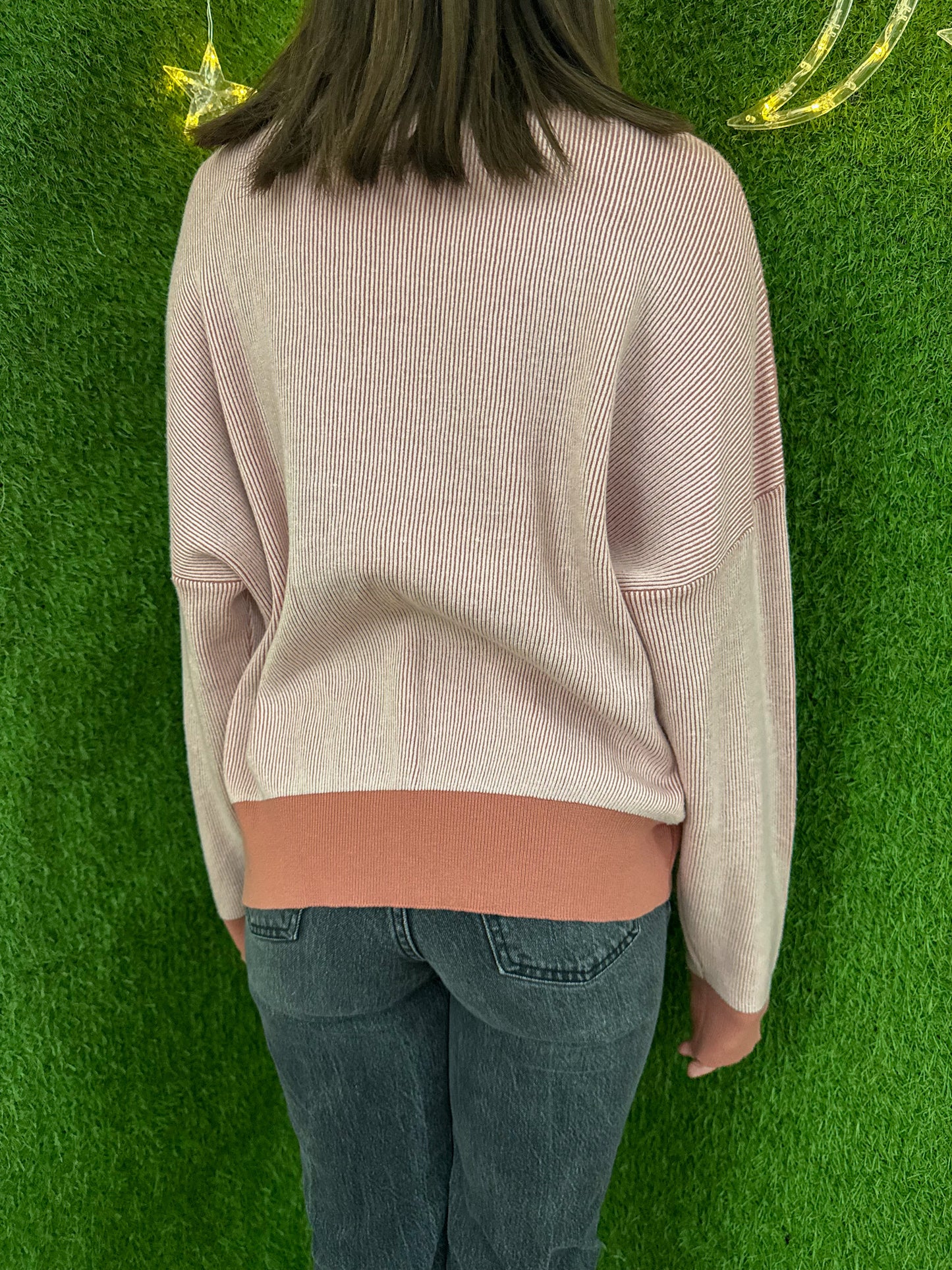 Mushroom Dino Pink Two Tone Sweater XL